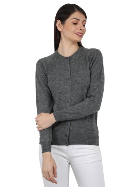 monte carlo charcoal grey wool open front cardigan