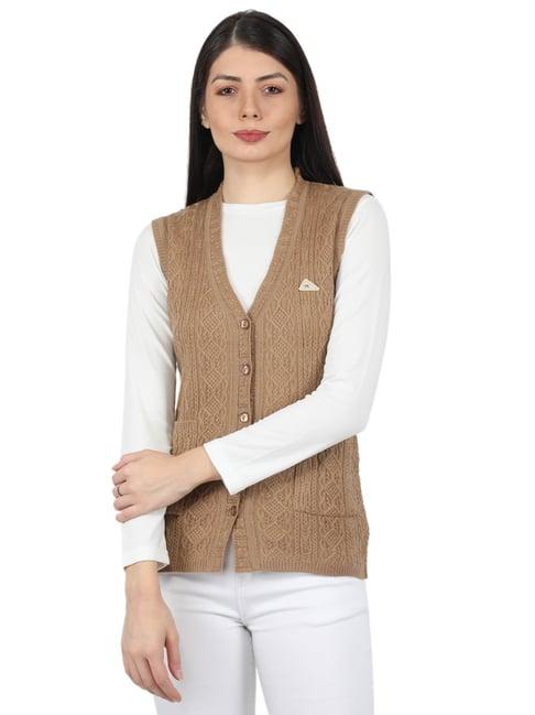 monte carlo beige self design open front cardigan