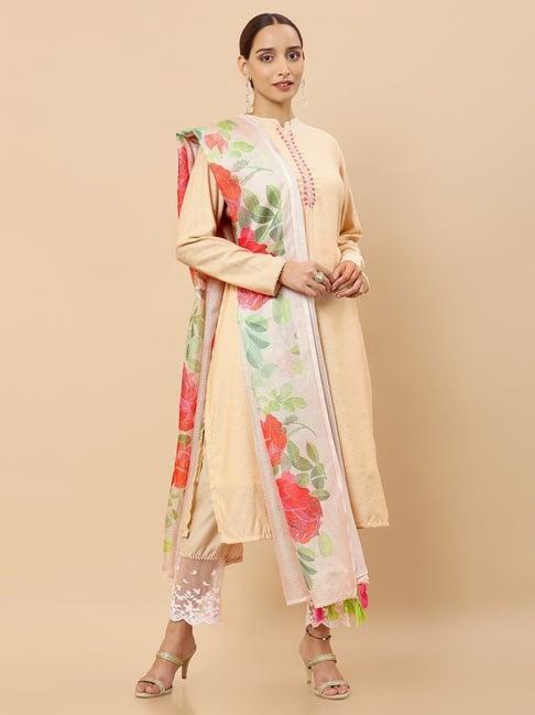 soch beige embroidered kurta pant set with dupatta