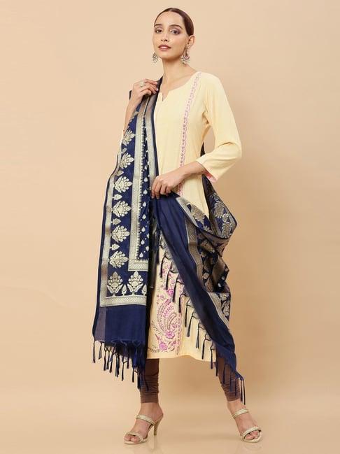 soch blue woven pattern dupatta