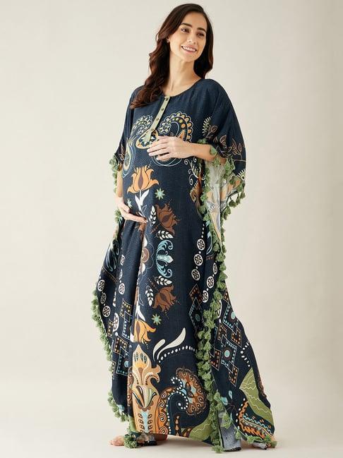 the kaftan company navy printed maternity kaftan night dress