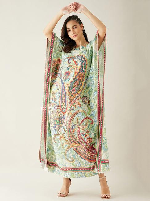 the kaftan company green printed kaftan dress