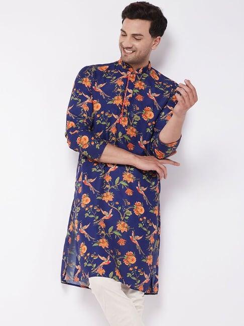 vastramay blue straight fit printed kurtas