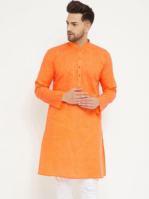 vastramay orange cotton straight fit texture kurtas