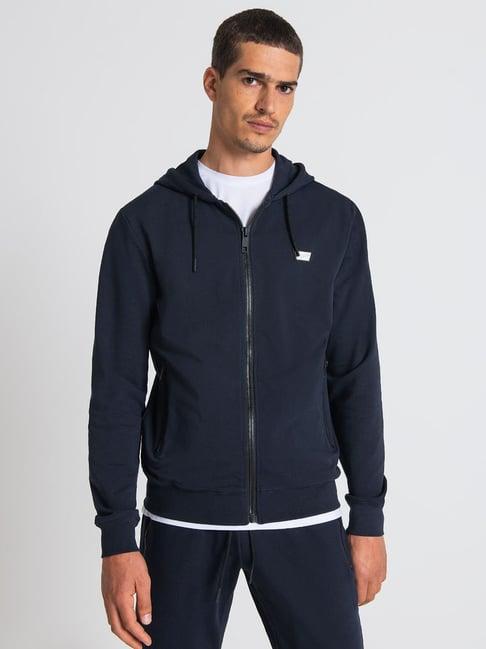 antony morato navy slim fit hooded sweatshirt