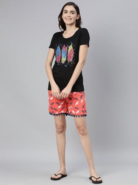 kryptic black & orange printed t-shirt with shorts