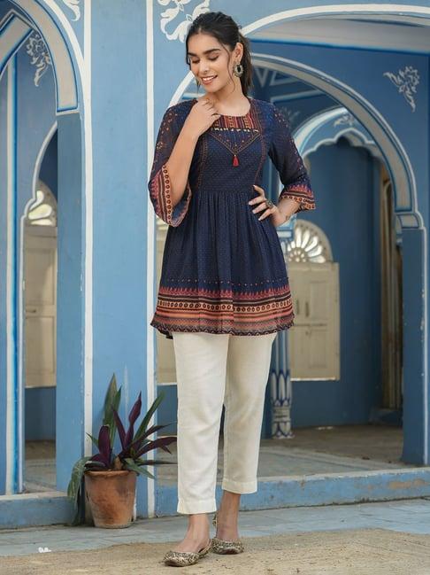 juniper blue georgette printed a line kurti