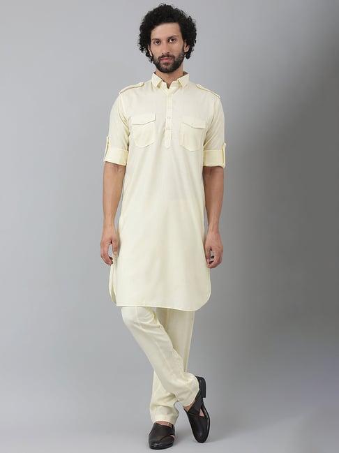 hangup yellow pathani kurta with pyjamas set