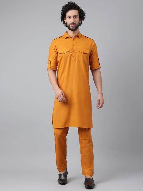 hangup mustard pathani kurta with pyjamas set