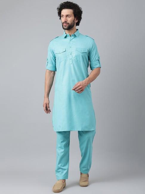 hangup turquoise pathani kurta with pyjamas set