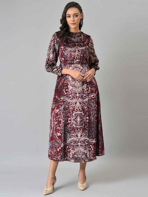 wishful by w red floral print a-line dress