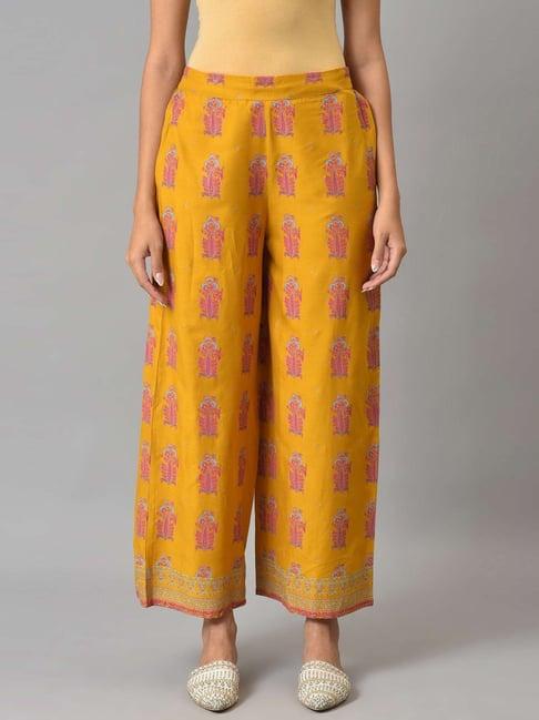 w mustard printed palazzos