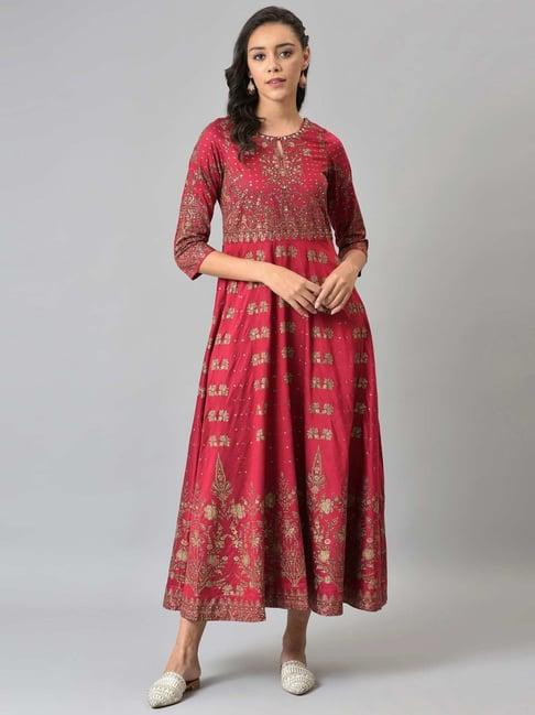 w maroon floral print a line kurta