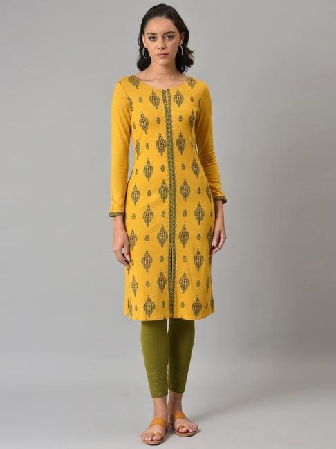 w yellow floral print straight kurta