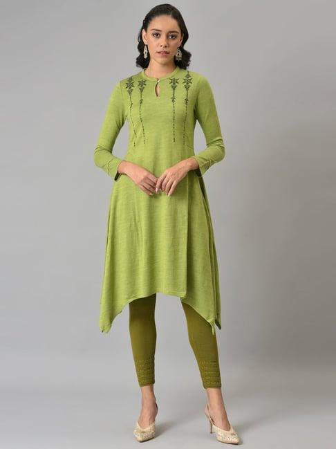 w green floral print a line kurta