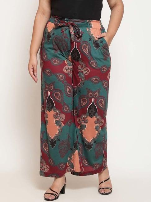 amydus emerald green printed regular fit pants