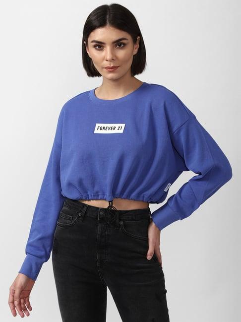 forever 21 blue logo print crop top