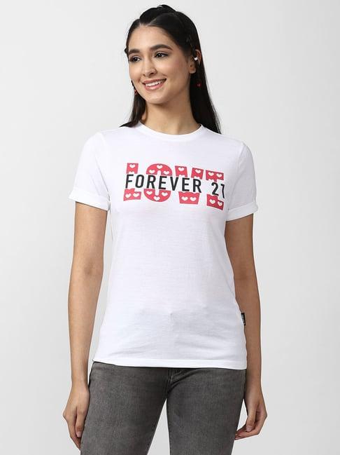 forever 21 white cotton graphic print t-shirt