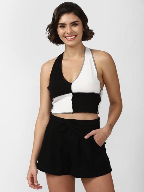 forever 21 black & white color-block crop top