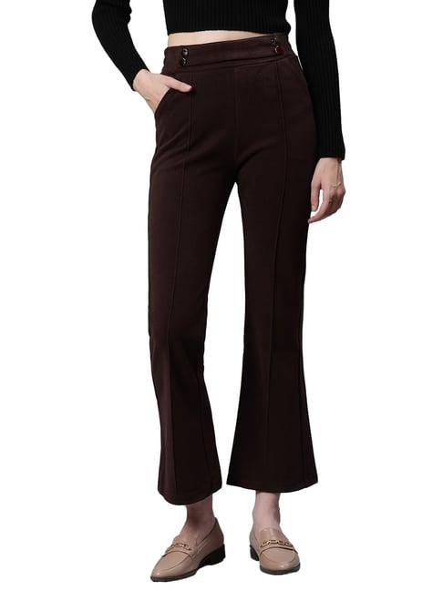 global republic brown regular fit high rise regular trousers