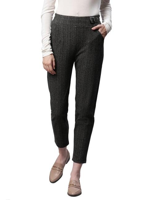 global republic grey striped straight fit high rise regular trousers