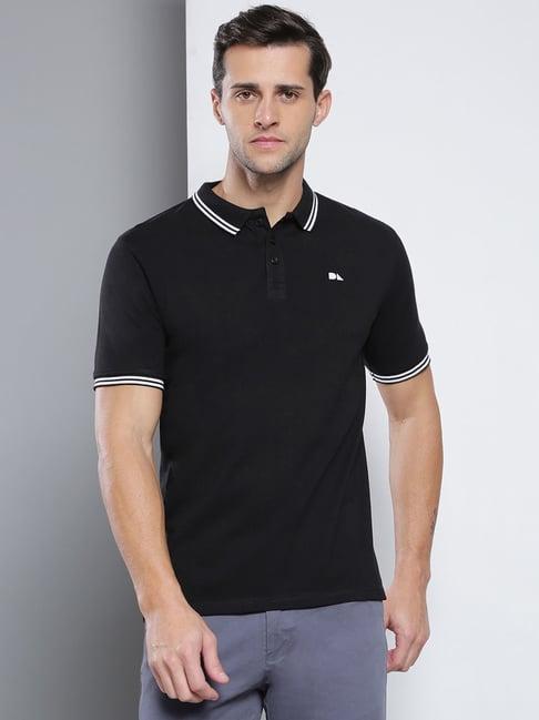 dennis lingo black cotton slim fit polo t-shirt