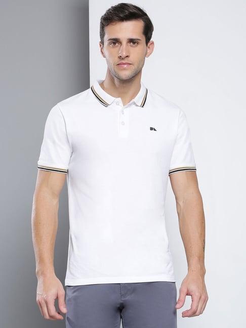 dennis lingo white cotton slim fit polo t-shirt