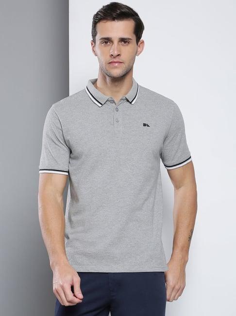 dennis lingo grey melange cotton slim fit polo t-shirt