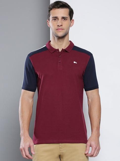 dennis lingo burgundy cotton slim fit colour block polo t-shirt