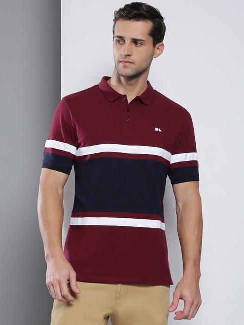 dennis lingo burgundy cotton slim fit colour block polo t-shirt