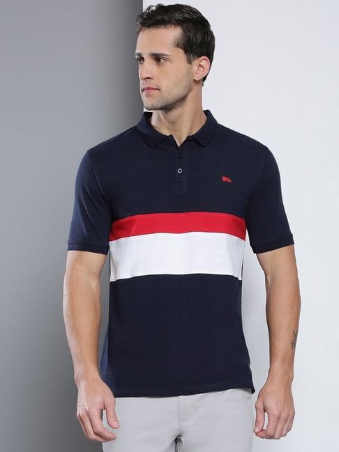 dennis lingo navy cotton slim fit colour block polo t-shirt