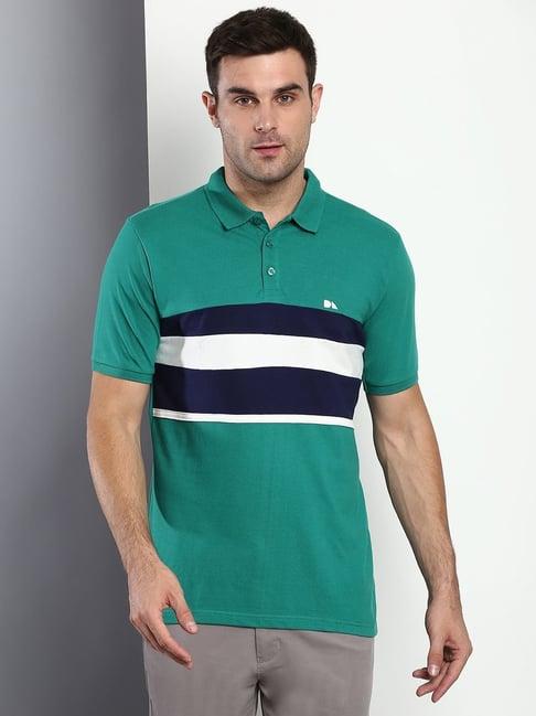 dennis lingo forest green cotton slim fit striped polo t-shirt