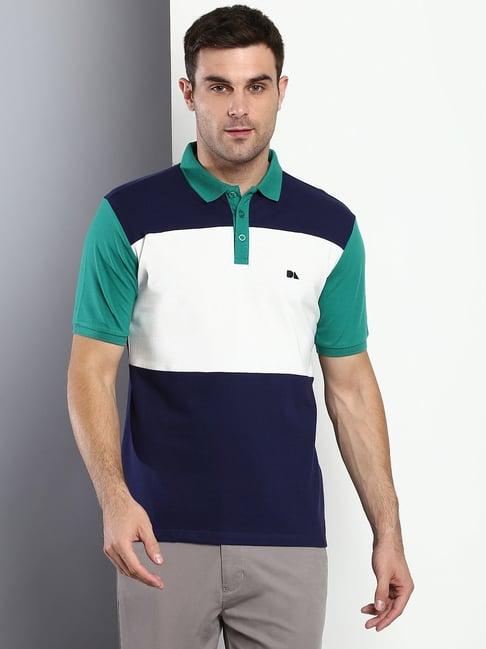 dennis lingo navy cotton slim fit colour block polo t-shirt