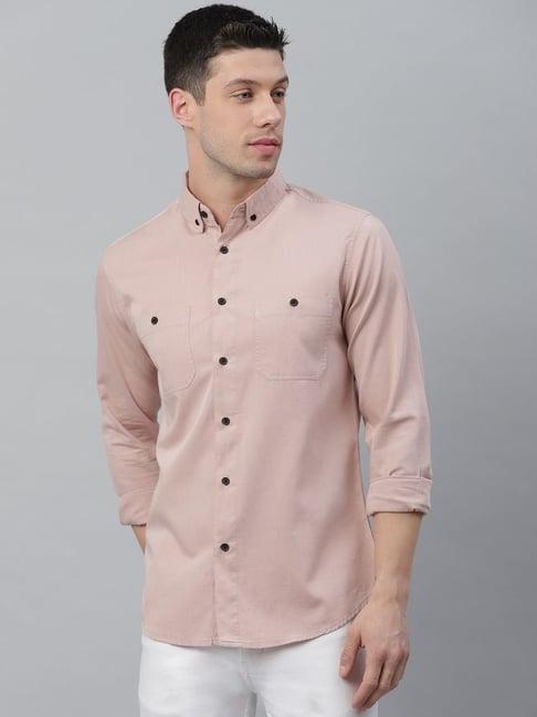 dennis lingo peach cotton slim fit shirt