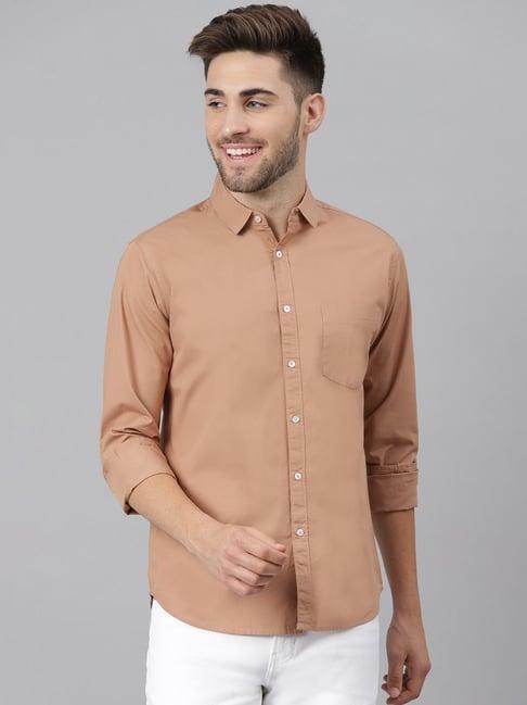 dennis lingo brown cotton slim fit shirt