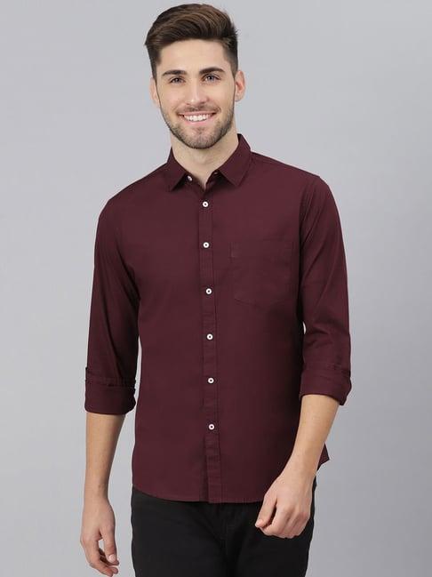 dennis lingo maroon cotton slim fit shirt