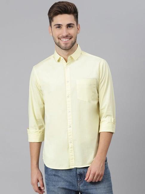 dennis lingo yellow cotton slim fit shirt