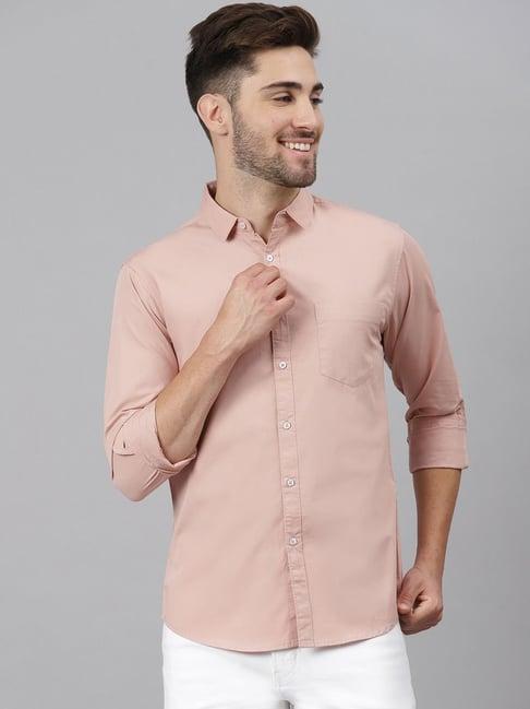 dennis lingo peach cotton slim fit shirt