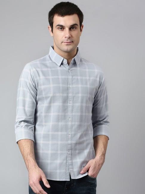 dennis lingo grey cotton slim fit checks shirt