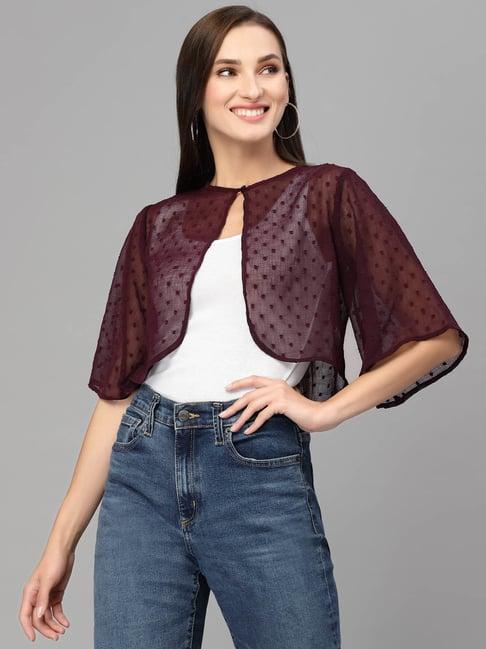 style quotient maroon self design shrug