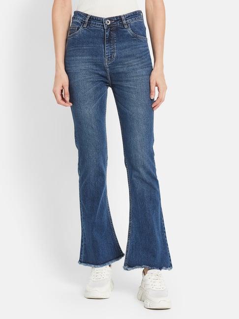 mettle blue cotton mid rise bootcut jeans