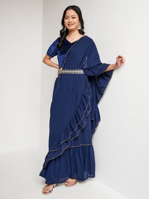 global desi navy flared saree