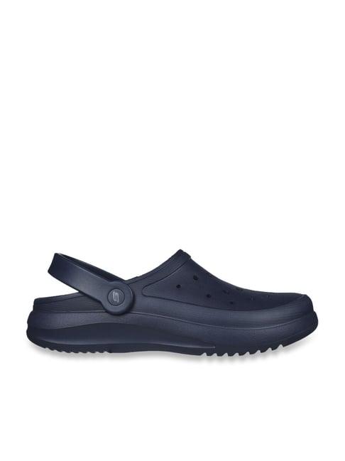 skechers men's foamies navy back strap clogs