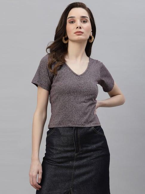 rigo grey & red textured cotton top