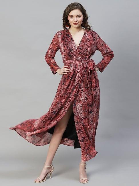 fashor maroon printed maxi dress