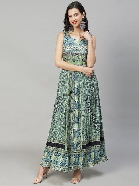 fashor green printed maxi dress