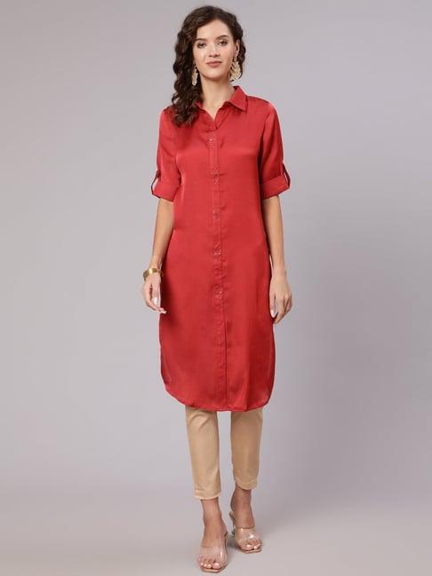 jaipur kurti red pathani kurta