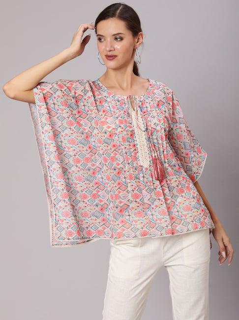 jaipur kurti peach printed kaftan top & pants set