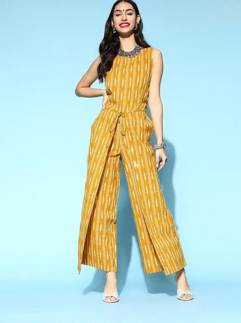 jaipur kurti mustard printed basic jumpsuit