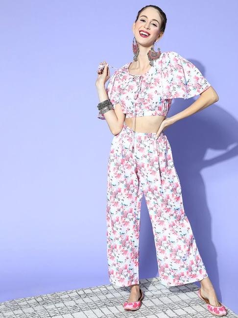 ziyaa pink floral print top palazzo set